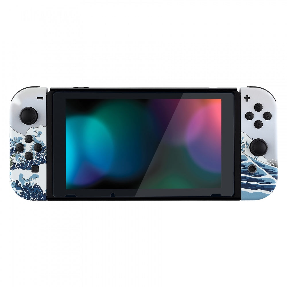 eXtremeRate Retail The Great Wave Patterned Joycon Handheld Controller Housing with Full Set Buttons, Soft Touch Grip DIY Replacement Shell Case for NS Switch JoyCon & OLED JoyCon - Console Shell NOT Included - CT106