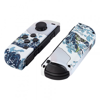 eXtremeRate Retail The Great Wave Patterned Joycon Handheld Controller Housing with Full Set Buttons, Soft Touch Grip DIY Replacement Shell Case for NS Switch JoyCon & OLED JoyCon - Console Shell NOT Included - CT106