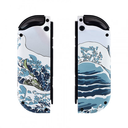 eXtremeRate Retail The Great Wave Patterned Joycon Handheld Controller Housing with Full Set Buttons, Soft Touch Grip DIY Replacement Shell Case for NS Switch JoyCon & OLED JoyCon - Console Shell NOT Included - CT106