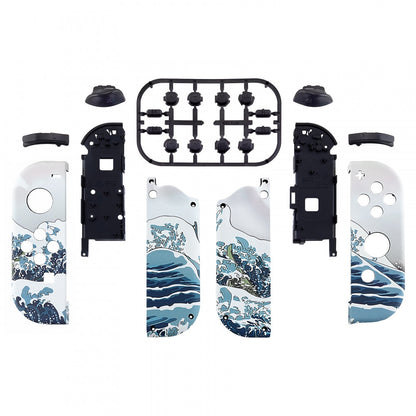 eXtremeRate Retail The Great Wave Patterned Joycon Handheld Controller Housing with Full Set Buttons, Soft Touch Grip DIY Replacement Shell Case for NS Switch JoyCon & OLED JoyCon - Console Shell NOT Included - CT106