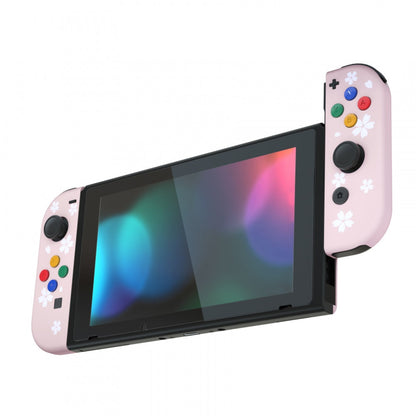 eXtremeRate Retail Soft Touch Grip Cherry Blossoms Petals Patterned Joycon Handheld Controller Housing with Coloful Buttons, DIY Replacement Shell Case for NS Switch JoyCon & OLED JoyCon - Joycon and Console NOT Included - CT109