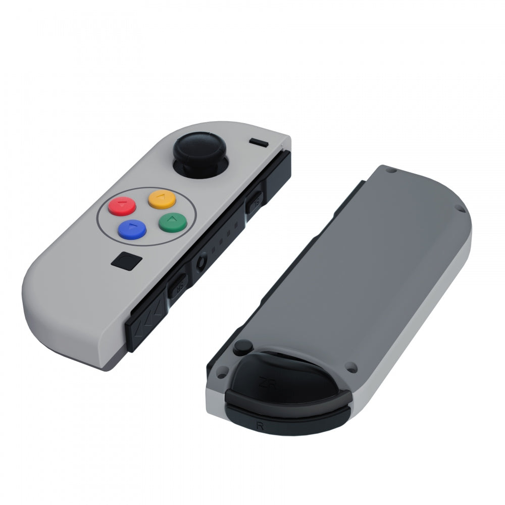 eXtremeRate Retail Soft Touch Grip SFC SNES Classic EU Style Joycon Handheld Controller Housing with Coloful Buttons, DIY Replacement Shell Case for NS Switch JoyCon & OLED JoyCon - Joycon and Console NOT Included - CT118