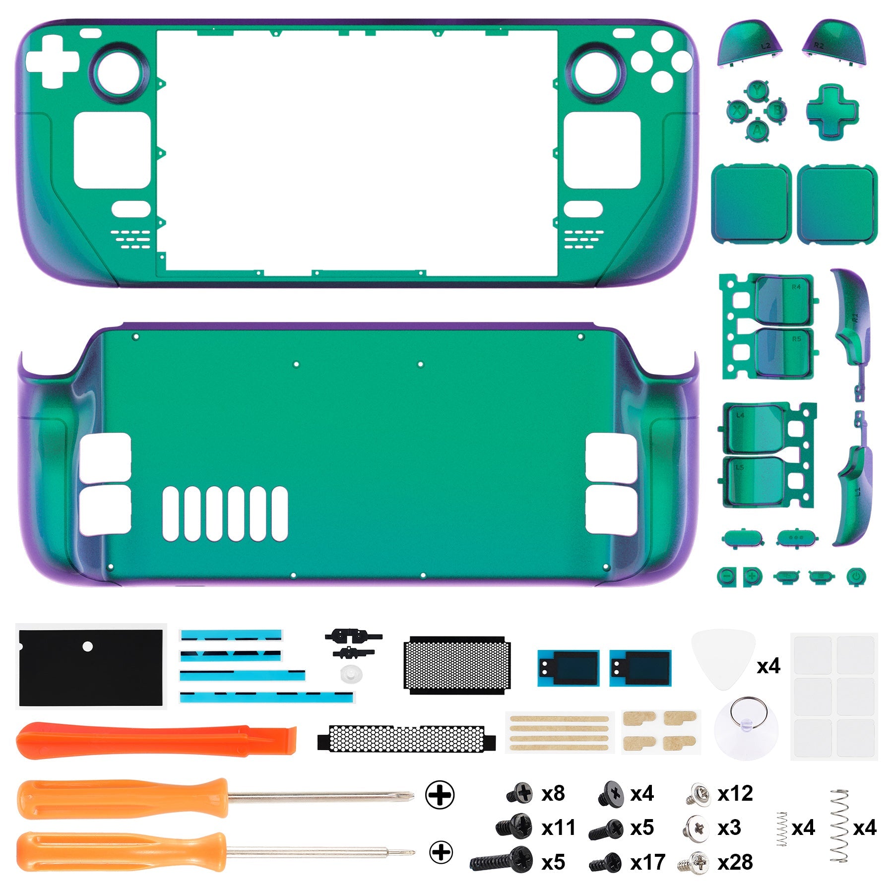 eXtremeRate Retail Chameleon Green Purple Custom Full Set Shell with Buttons for Steam Deck Console