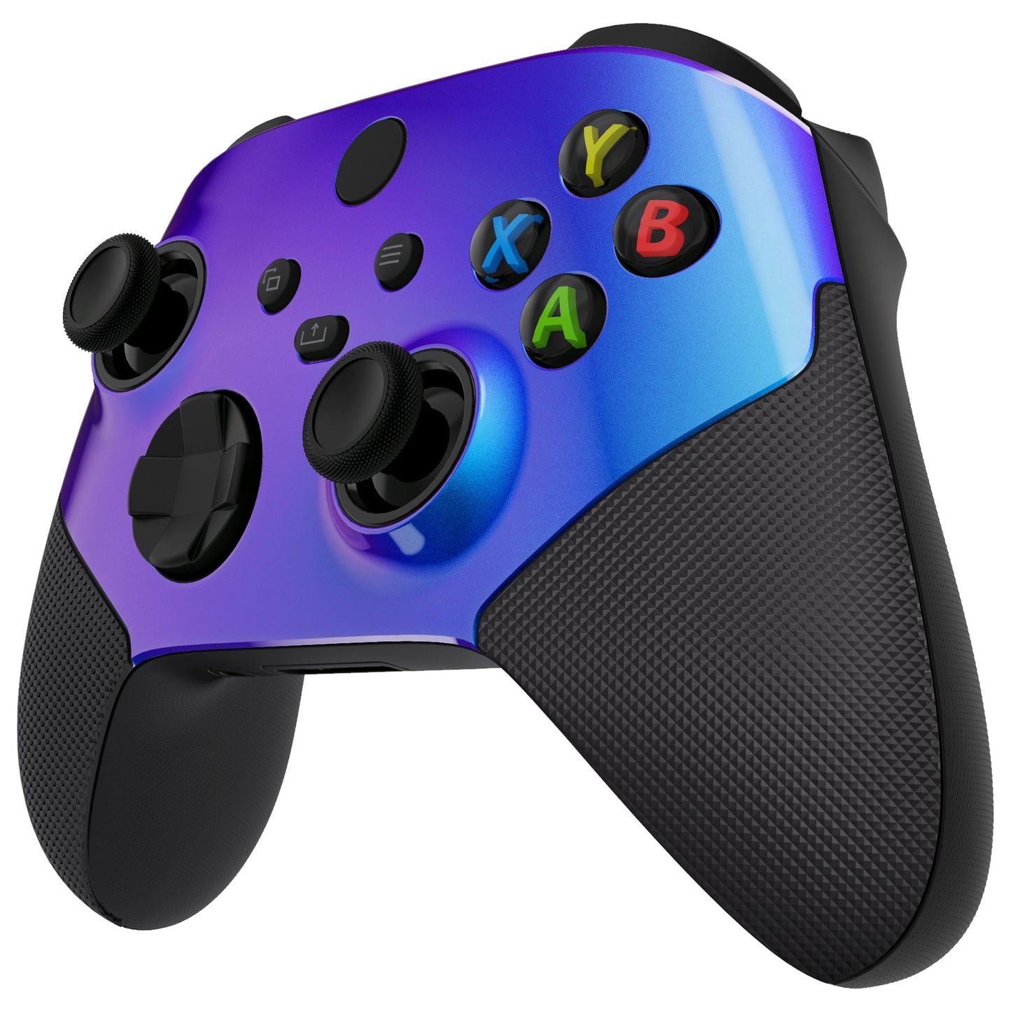 eXtremeRate Retail Chameleon Purple Blue ASR Version Performance Rubberized Grip Front Housing Shell  with Accent Rings for Xbox Series X/S Controller - FX3C3002