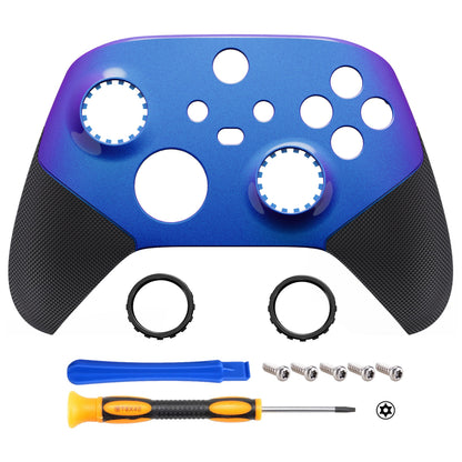 eXtremeRate Retail Chameleon Purple Blue ASR Version Performance Rubberized Grip Front Housing Shell  with Accent Rings for Xbox Series X/S Controller - FX3C3002