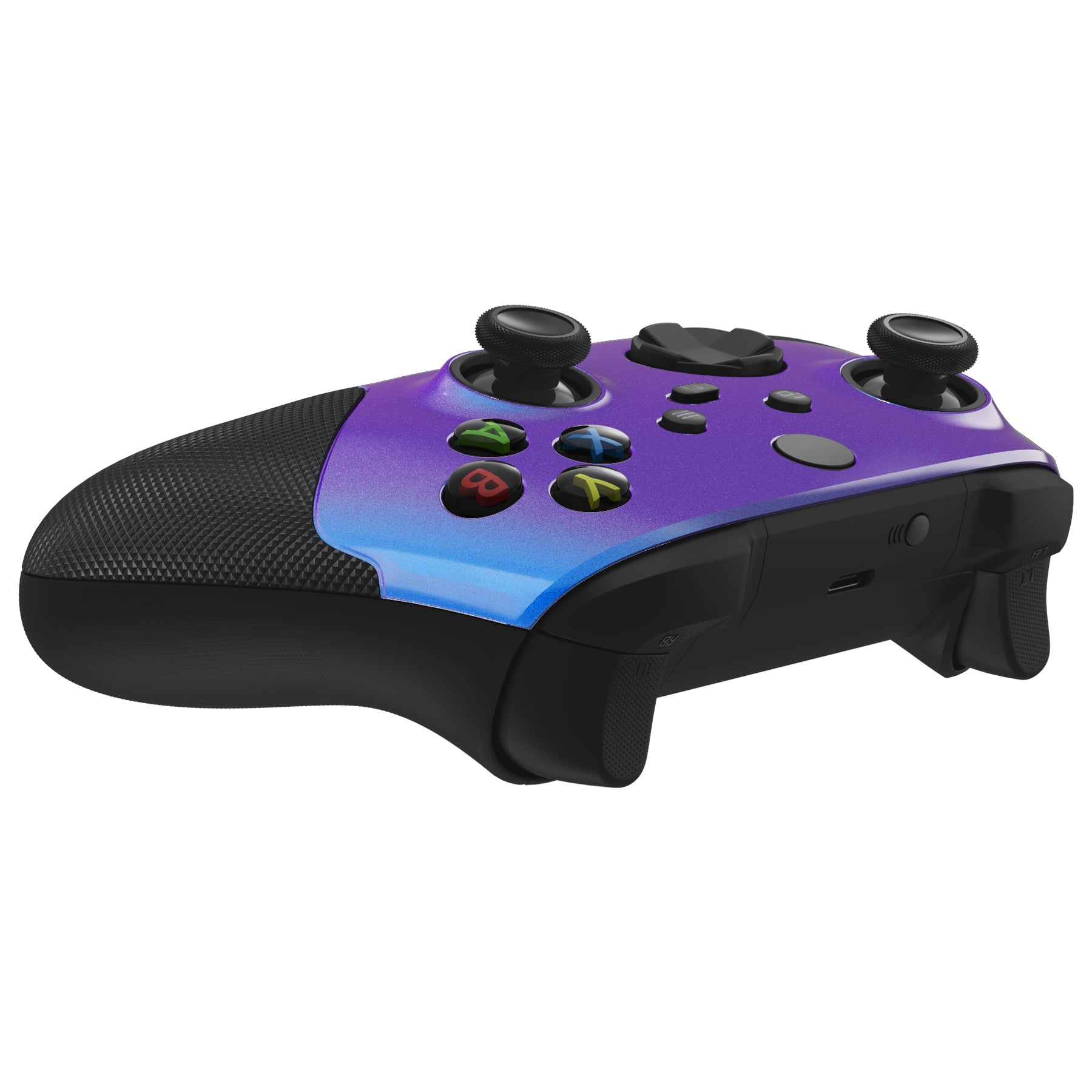 eXtremeRate Retail Chameleon Purple Blue ASR Version Performance Rubberized Grip Front Housing Shell  with Accent Rings for Xbox Series X/S Controller - FX3C3002