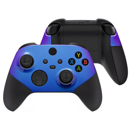 eXtremeRate Retail Chameleon Purple Blue ASR Version Performance Rubberized Side Rails Front Shell with Accent Rings for Xbox Series X/S Controller - ZX3C3002