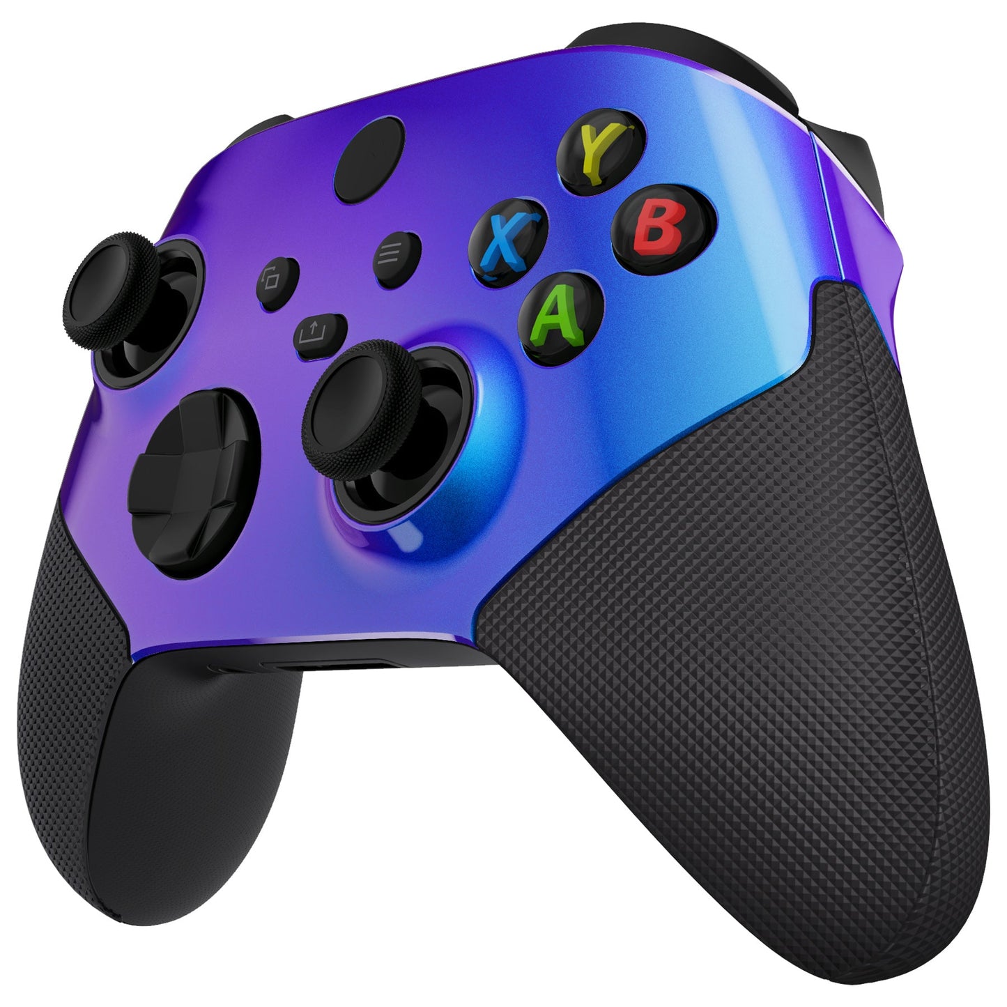 eXtremeRate Retail Chameleon Purple Blue ASR Version Performance Rubberized Side Rails Front Shell with Accent Rings for Xbox Series X/S Controller - ZX3C3002