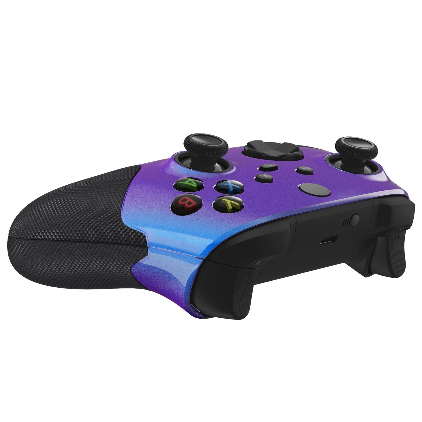 eXtremeRate Retail Chameleon Purple Blue ASR Version Performance Rubberized Side Rails Front Shell with Accent Rings for Xbox Series X/S Controller - ZX3C3002