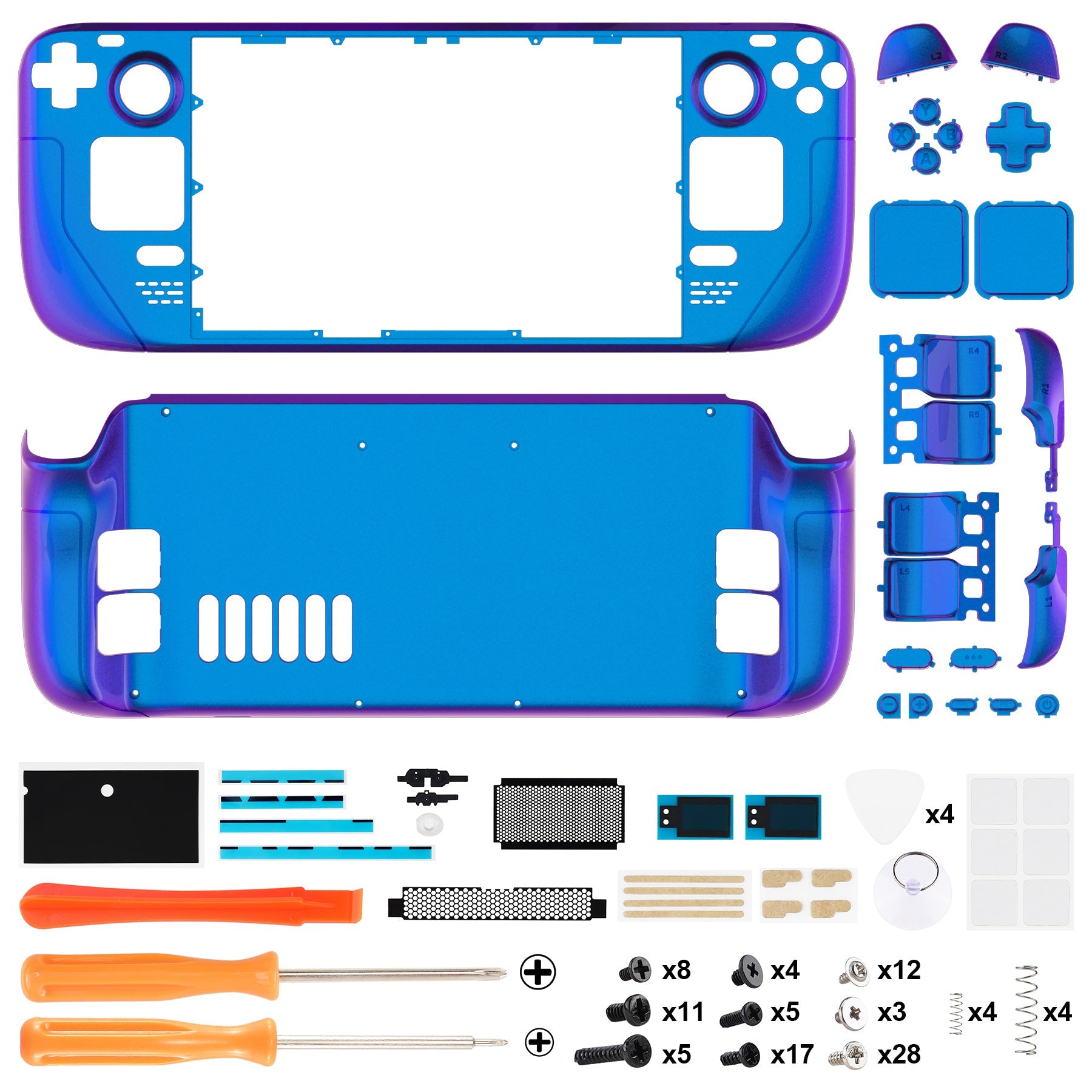 eXtremeRate Retail Chameleon Purple Blue Custom Full Set Shell with Buttons for Steam Deck Console