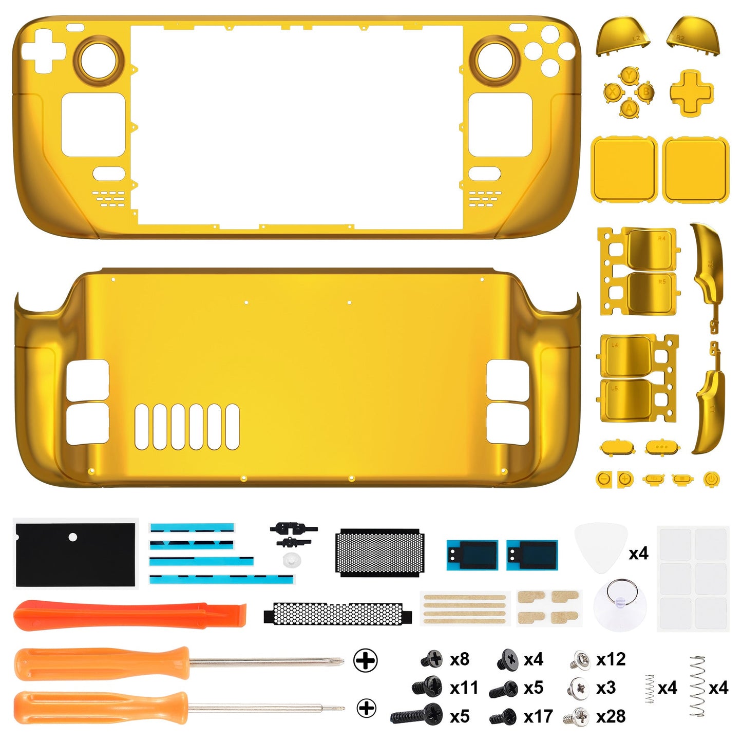 eXtremeRate Retail Chrome Gold Custom Full Set Shell with Buttons for Steam Deck Console