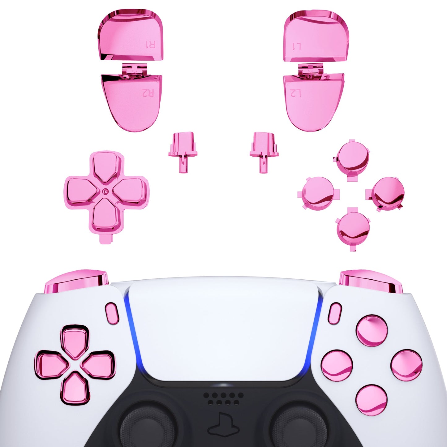 Replacement Full Set Buttons Compatible with PS5 Controller BDM-030 - Chrome Pink eXtremeRate