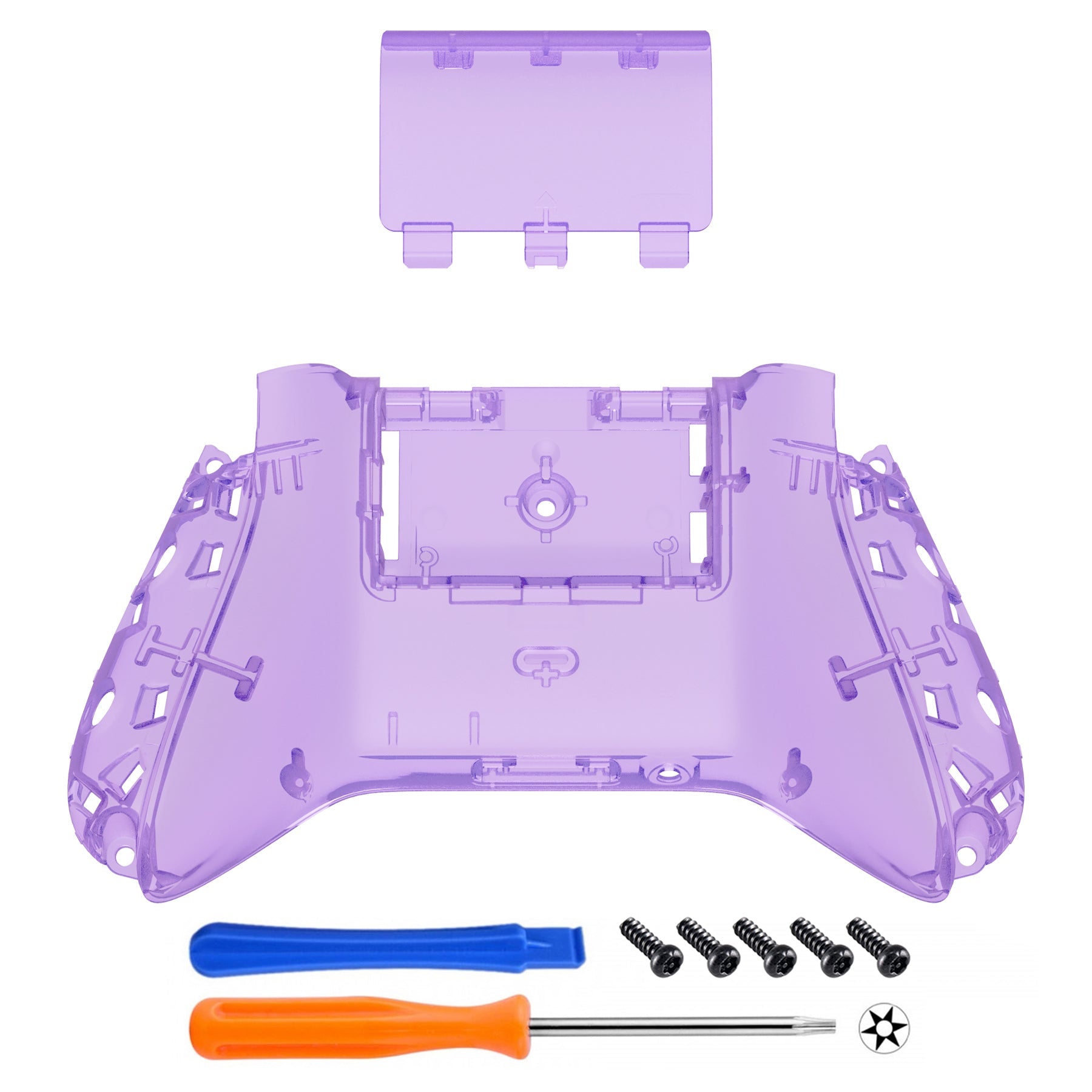 eXtremeRate Retail Clear Atomic Purple Custom Bottom Shell with Battery Cover for Xbox Series S/X Controller, DIY Replacement Backplate Cover for Xbox Core Controller Model 1914 - Controller & Side Rails NOT Included - BX3M505