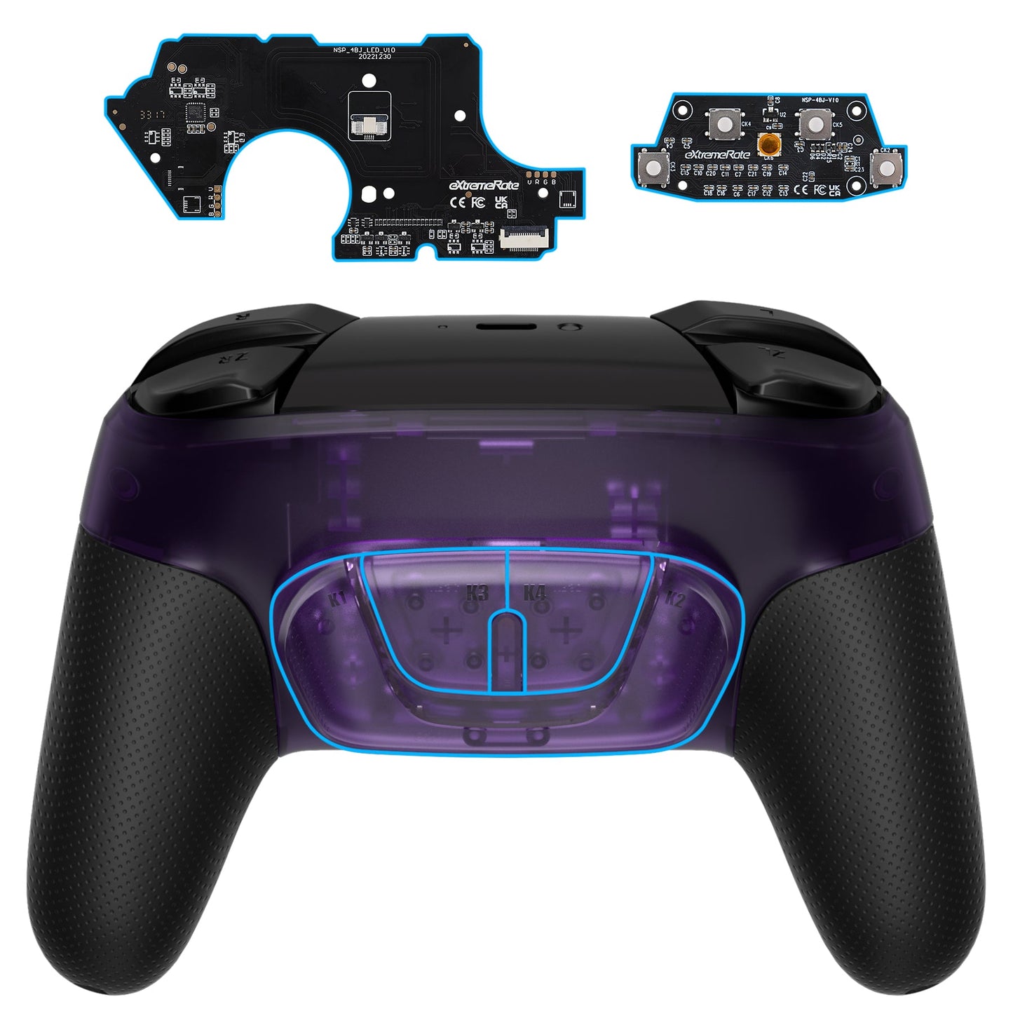 eXtremeRate Retail Remappable RISE4 Remap Kit for Nintendo Switch Pro Controller - Clear Atomic Purple - XGNPM002