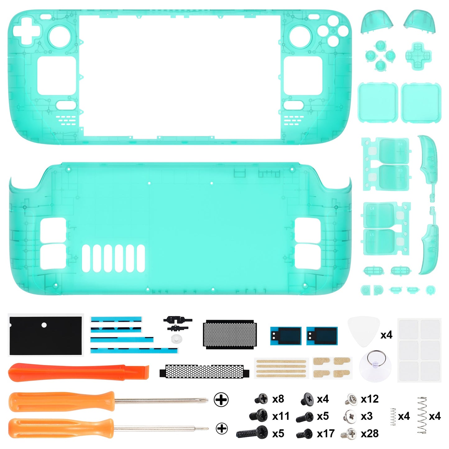 eXtremeRate Retail Clear Emerald Green Custom Full Set Shell with Buttons for Steam Deck Console