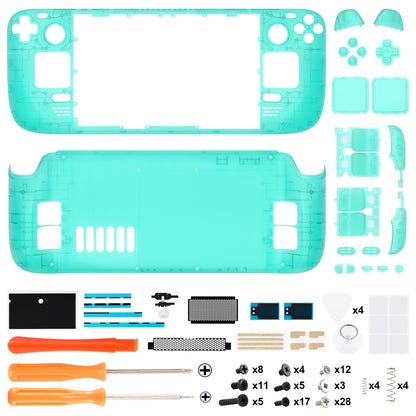 eXtremeRate Retail Clear Emerald Green Custom Full Set Shell with Buttons for Steam Deck Console