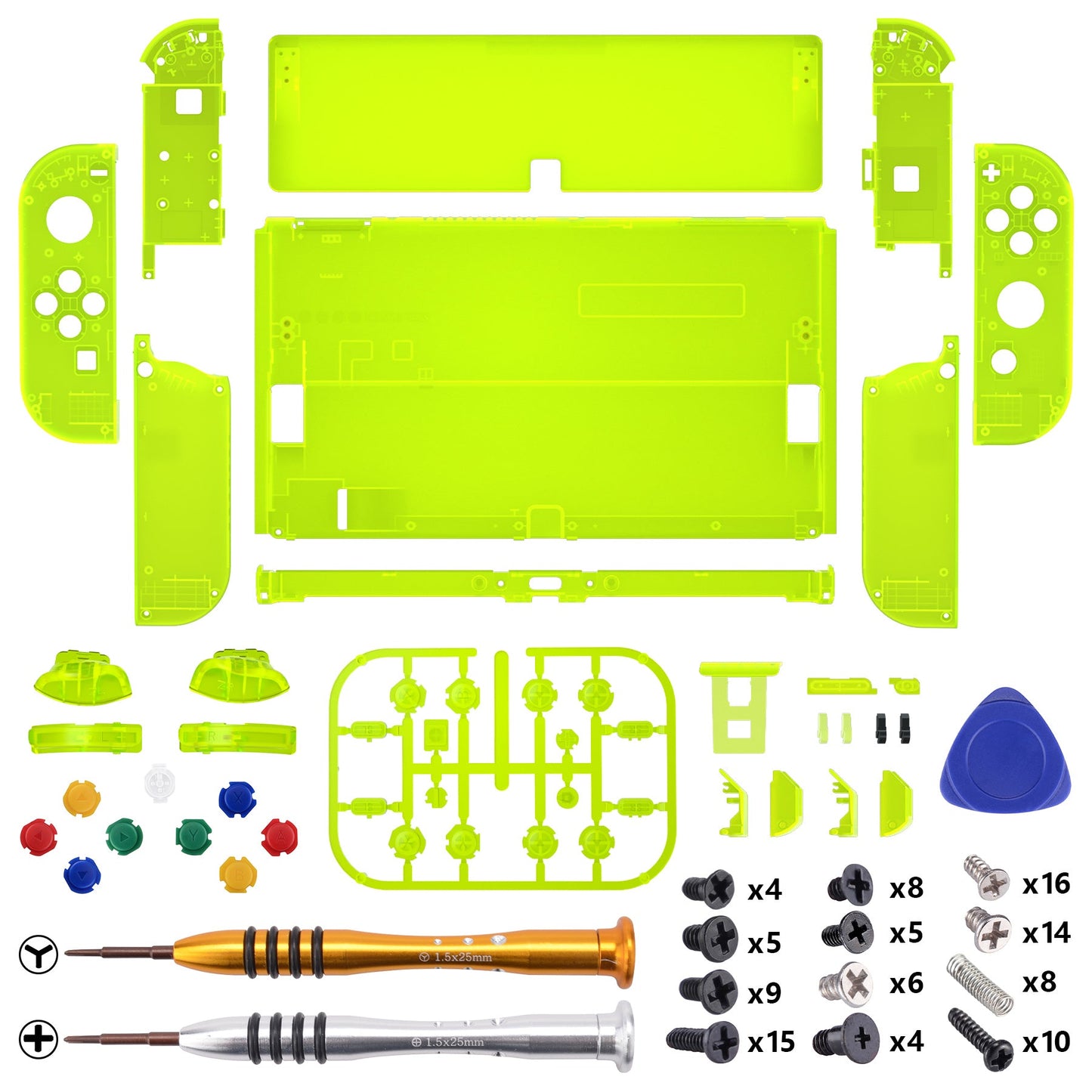 eXtremeRate Retail Clear Lime Green Custom Full Set Shell for Nintendo Switch OLED, DIY Replacement Console Back Plate & Kickstand, NS Joycon Handheld Controller Housing with Colorful Buttons for Nintendo Switch OLED - QNSOM5008