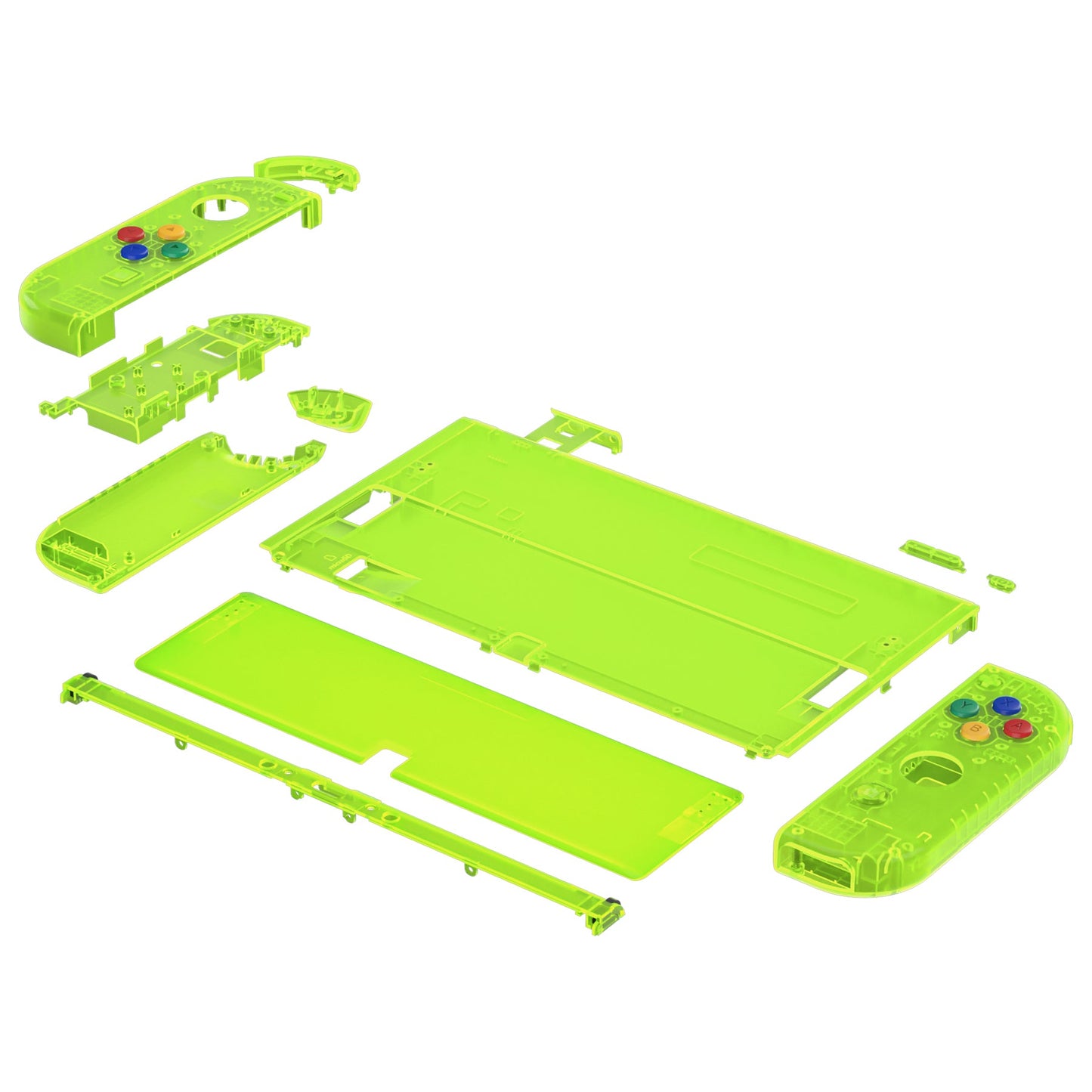 eXtremeRate Retail Clear Lime Green Custom Full Set Shell for Nintendo Switch OLED, DIY Replacement Console Back Plate & Kickstand, NS Joycon Handheld Controller Housing with Colorful Buttons for Nintendo Switch OLED - QNSOM5008