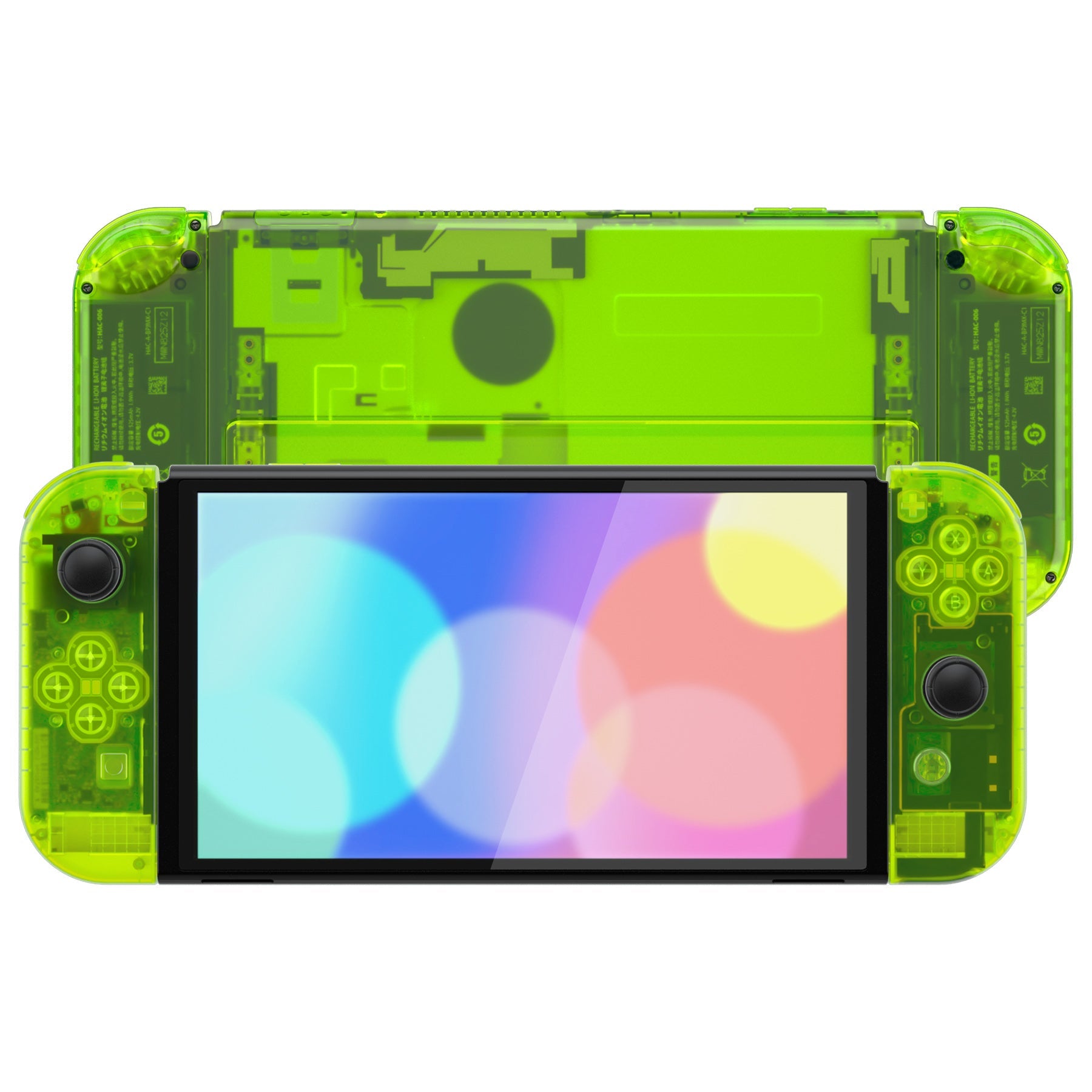 eXtremeRate Retail Clear Lime Green Custom Full Set Shell for Nintendo Switch OLED, DIY Replacement Console Back Plate & Kickstand, NS Joycon Handheld Controller Housing with Colorful Buttons for Nintendo Switch OLED - QNSOM5008