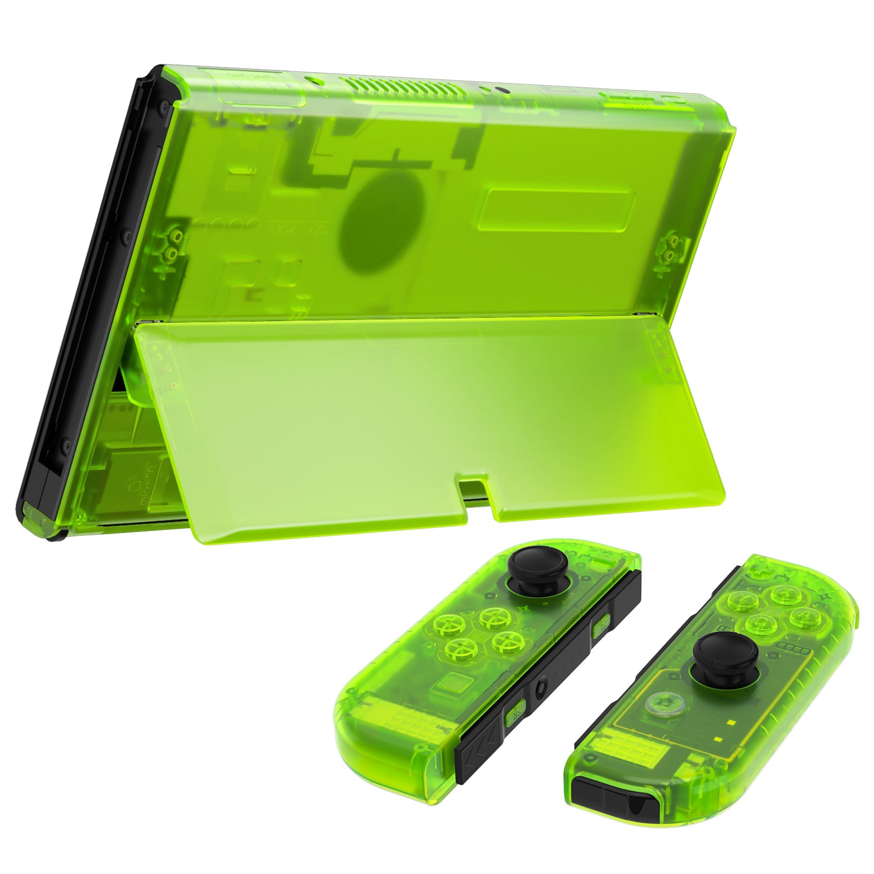 eXtremeRate Retail Clear Lime Green Custom Full Set Shell for Nintendo Switch OLED, DIY Replacement Console Back Plate & Kickstand, NS Joycon Handheld Controller Housing with Colorful Buttons for Nintendo Switch OLED - QNSOM5008