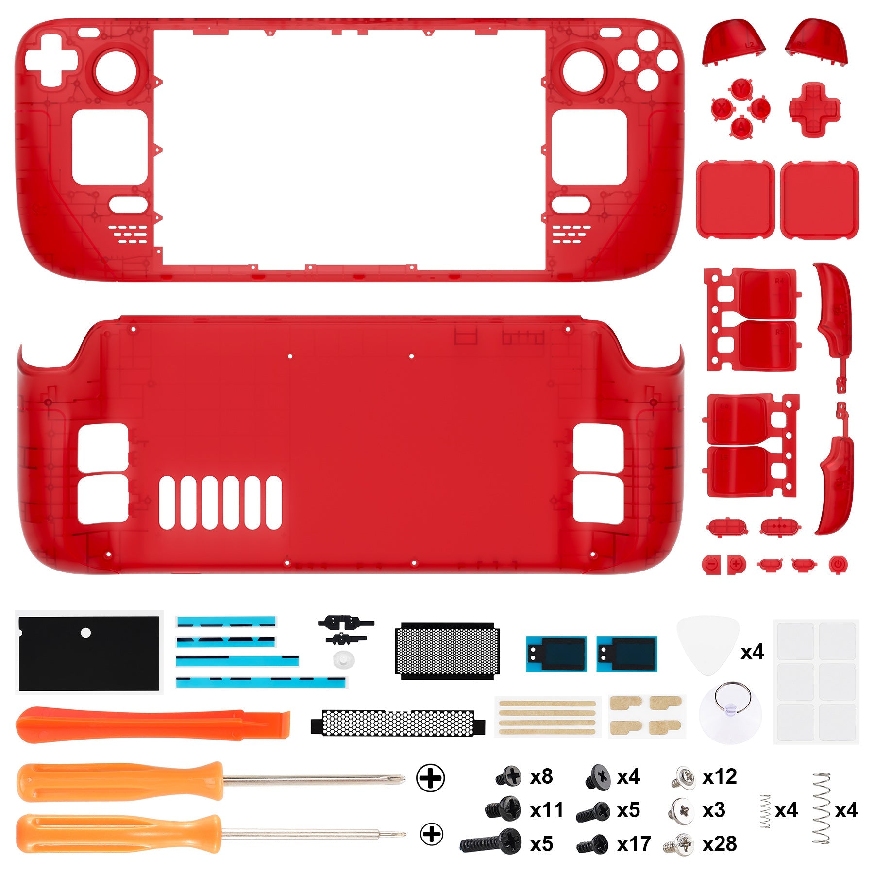 eXtremeRate Retail Clear Red Custom Full Set Shell with Buttons for Steam Deck Console