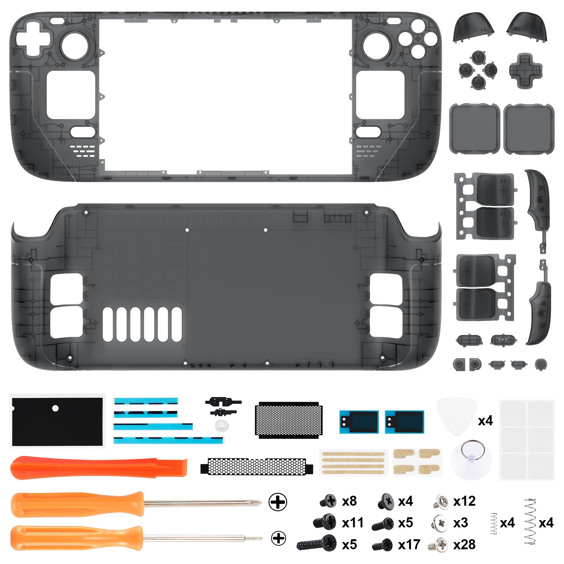 eXtremeRate Retail Clear Slate Black Custom Full Set Shell with Buttons for Steam Deck Console