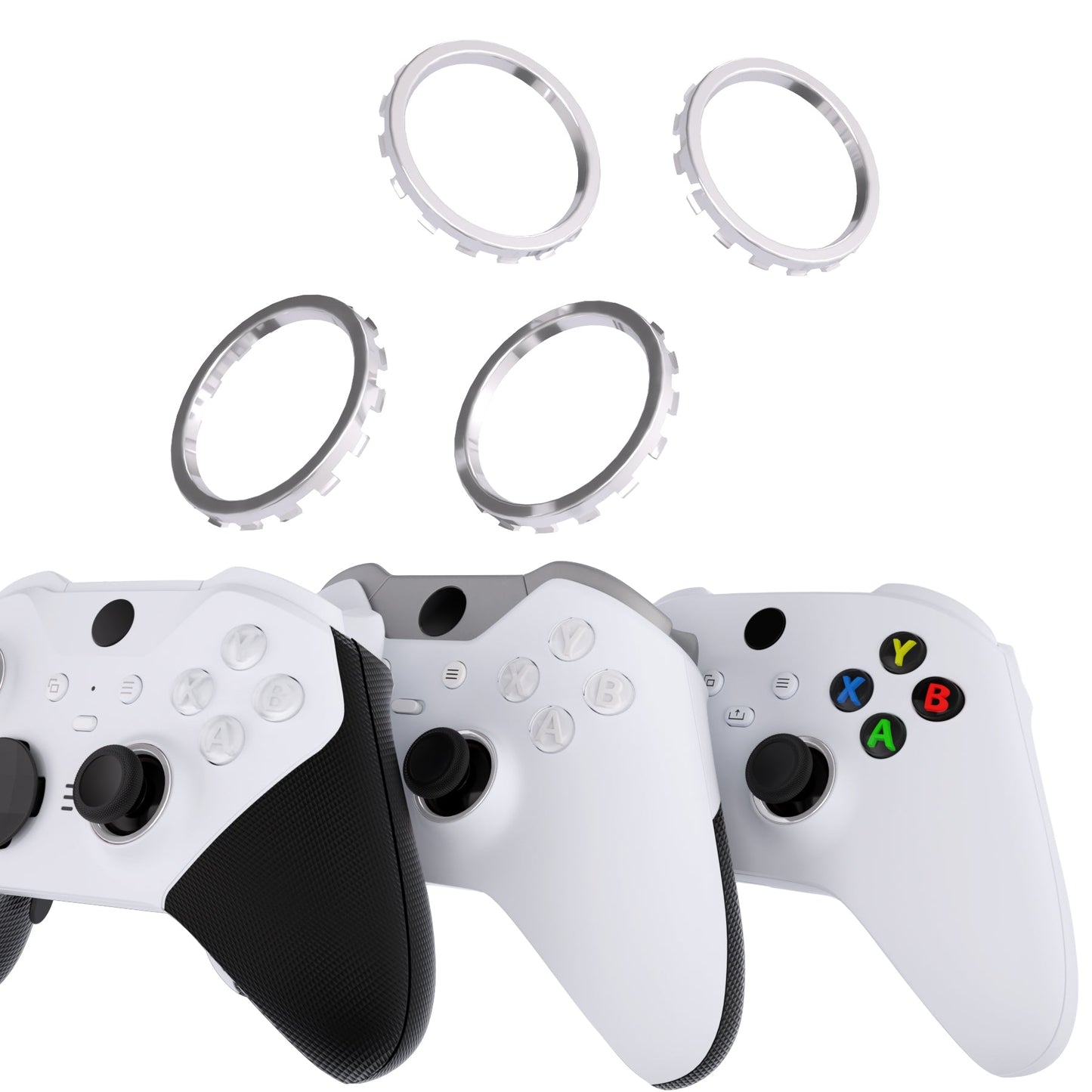 eXtremeRate Custom Accent Rings for eXtremeRate ASR Version Shell, Compatible with Xbox Series X/S Controller & Xbox One Elite (Model 1698) & Elite Series 2 (Model 1797 and Core Model 1797) Controller - Chrome Silver eXtremeRate