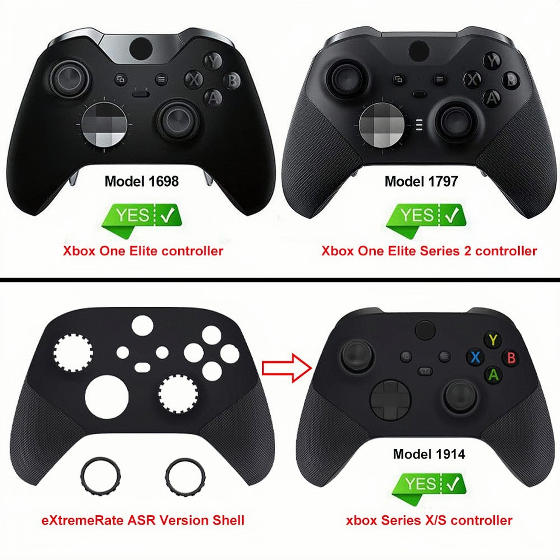 eXtremeRate Custom Accent Rings for eXtremeRate ASR Version Shell, Compatible with Xbox Series X/S Controller & Xbox One Elite (Model 1698) & Elite Series 2 (Model 1797 and Core Model 1797) Controller - Green eXtremeRate