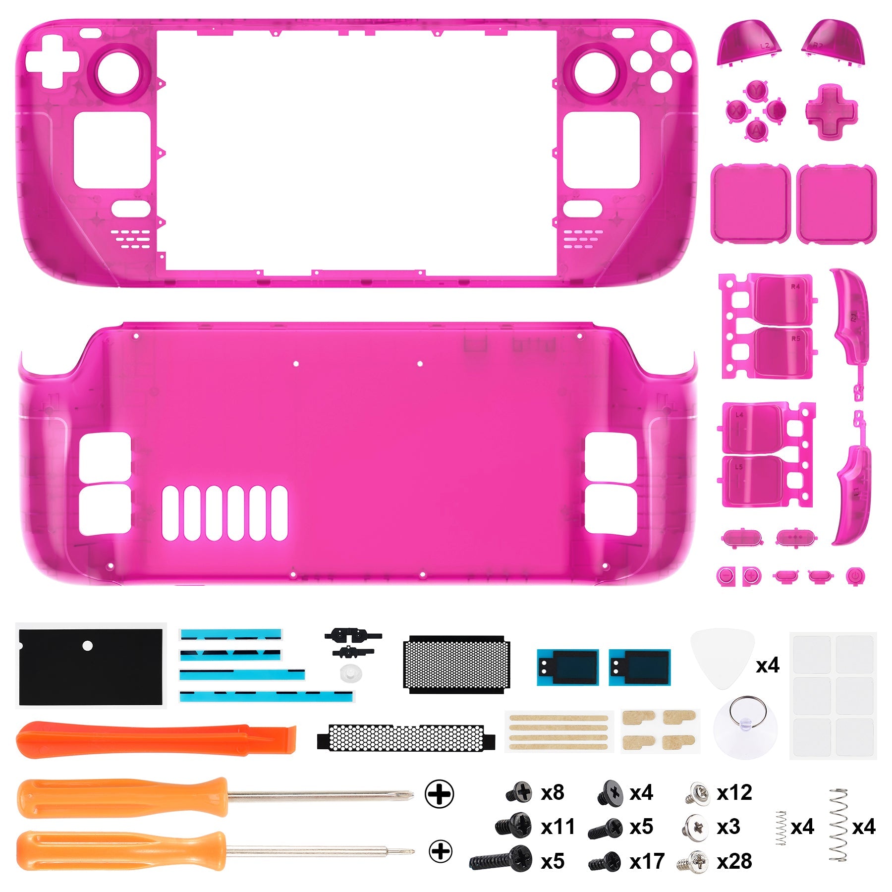 Custom Full Set Shell with Buttons for Steam Deck Console - Clear Candy Pink eXtremeRate