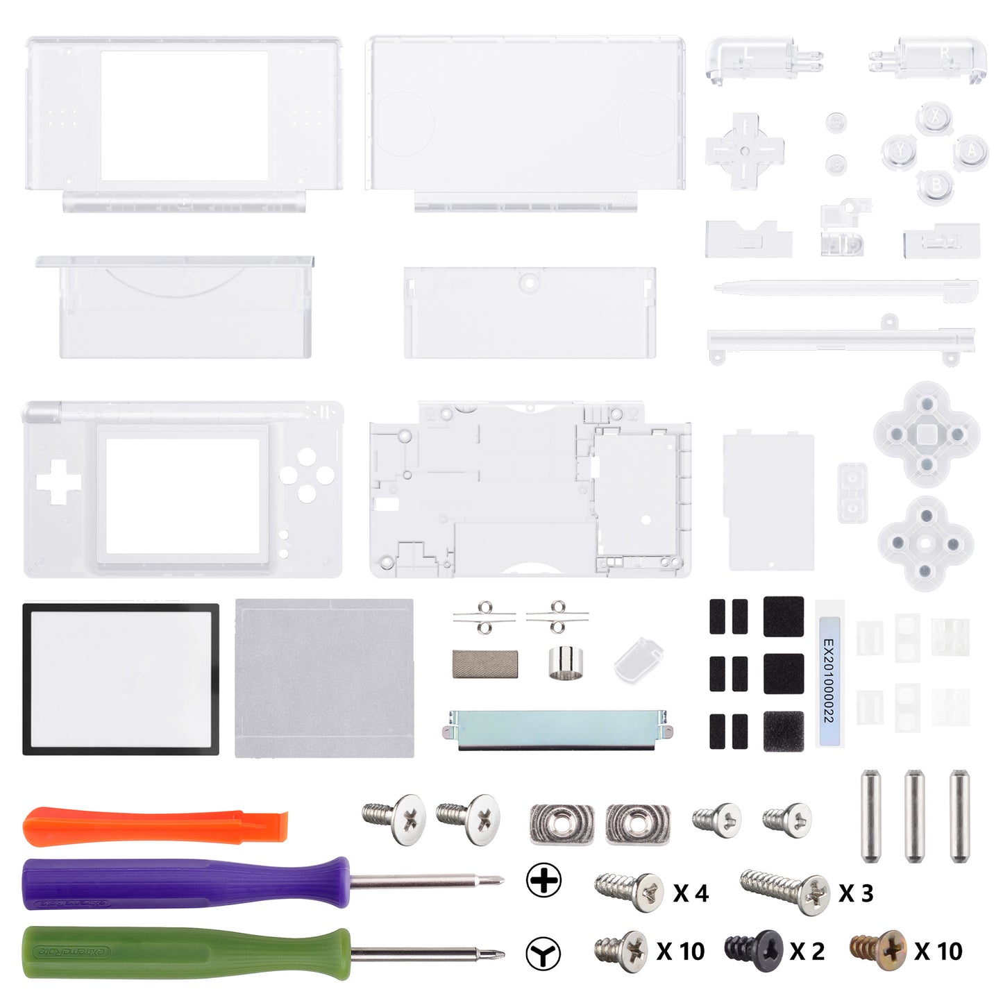 eXtremeRate ニンテンドーDS Lite用交換フルハウジングシェル＆ボタンセット保護フィルム付き【クリア】