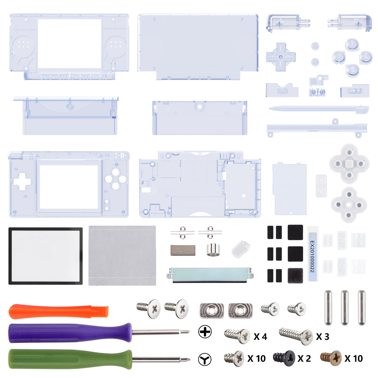 eXtremeRate ニンテンドーDS Lite用交換フルハウジングシェル＆ボタンセット保護フィルム付き【クリアグレイシャーブルー】