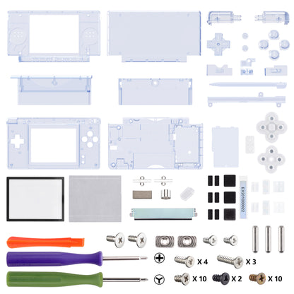 eXtremeRate ニンテンドーDS Lite用交換フルハウジングシェル＆ボタンセット保護フィルム付き【クリアグレイシャーブルー】