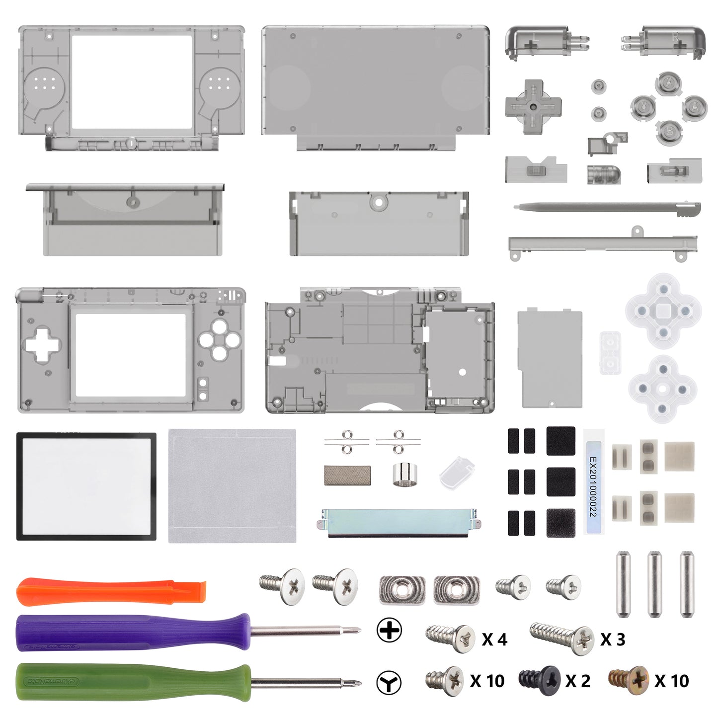 eXtremeRate ニンテンドーDS Lite用交換フルハウジングシェル＆ボタンセット保護フィルム付き【クリアブラック】