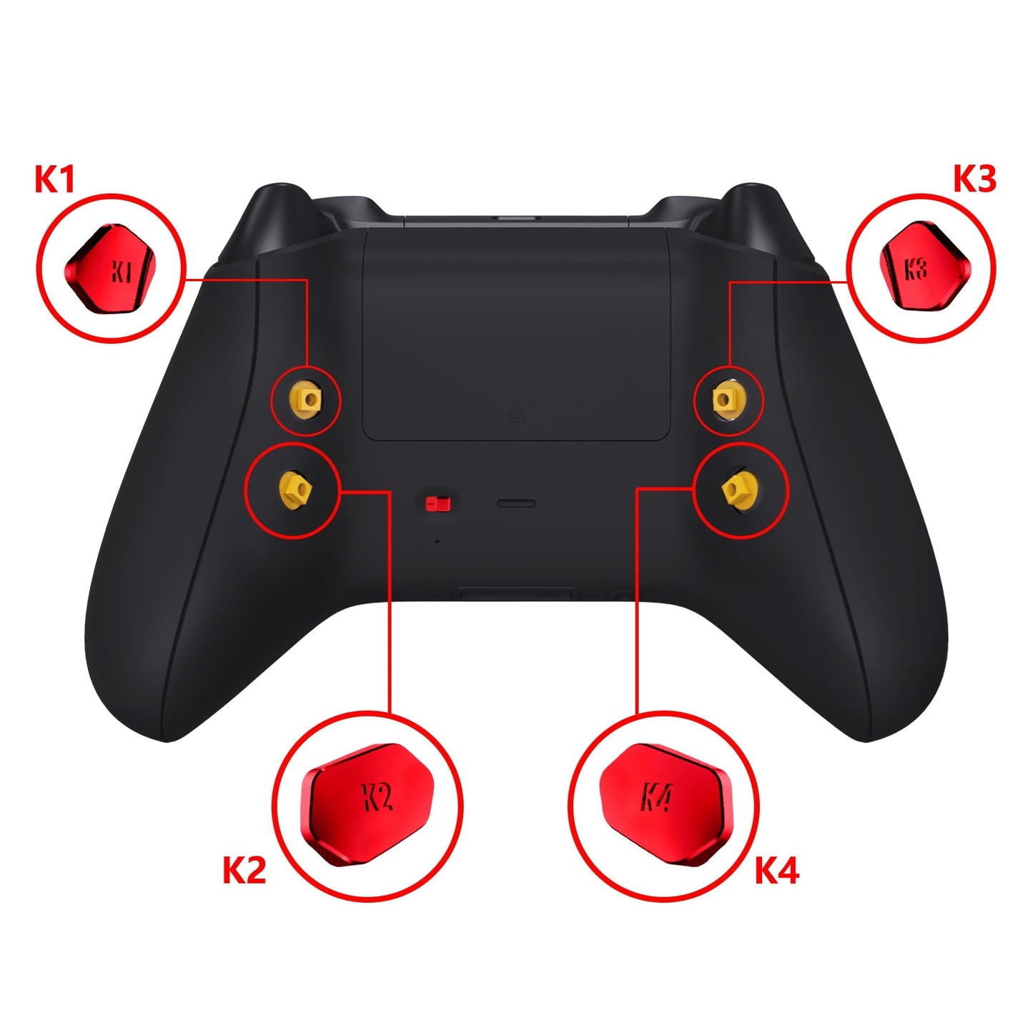 eXtremeRate Retail Chrome Red Replacement Redesigned K1 K2 K3 K4 Back Buttons Paddles & Toggle Switch for Xbox Series X/S Controller eXtremerate Hope Remap Kit - Controller & Hope Remap Board NOT Included - DX3D4003