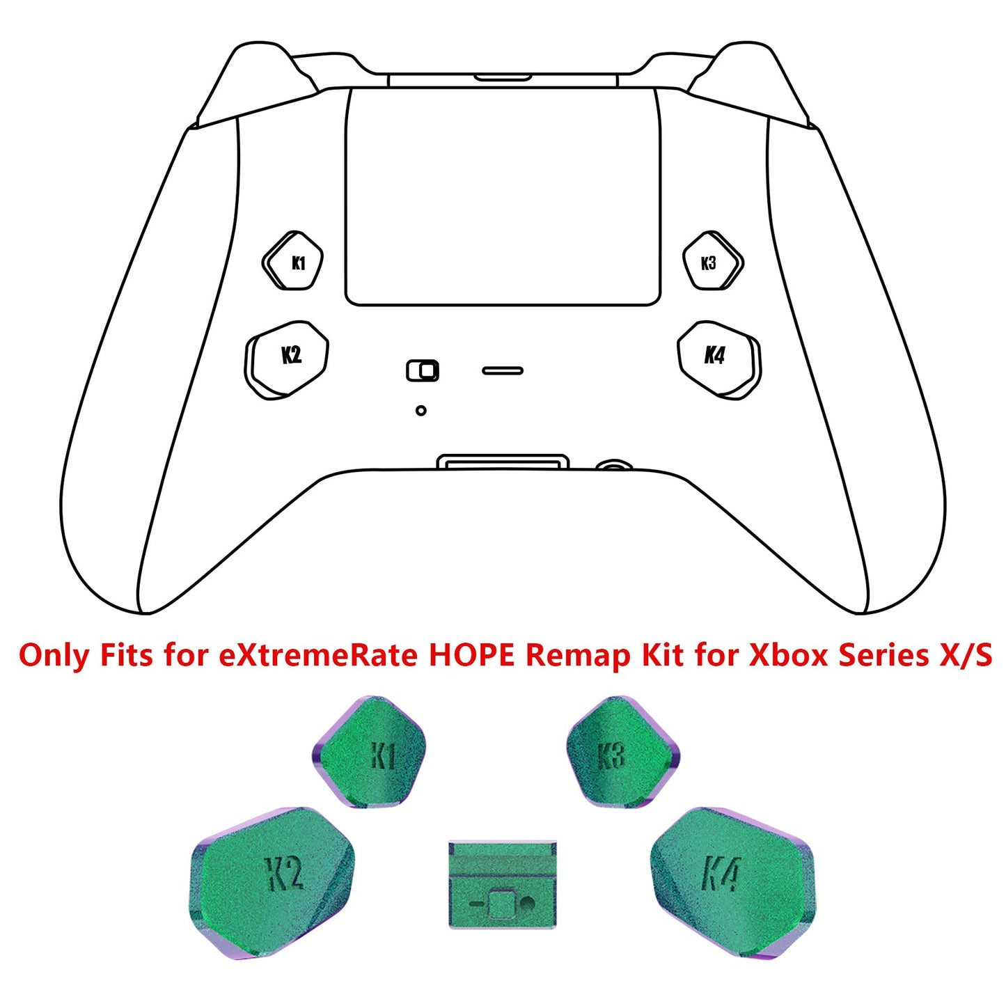 eXtremeRate Retail Chameleon Green Purple Replacement Redesigned K1 K2 K3 K4 Back Buttons Paddles & Toggle Switch for Xbox Series X/S Controller eXtremerate Hope Remap Kit - Controller & Hope Remap Board NOT Included - DX3P3002