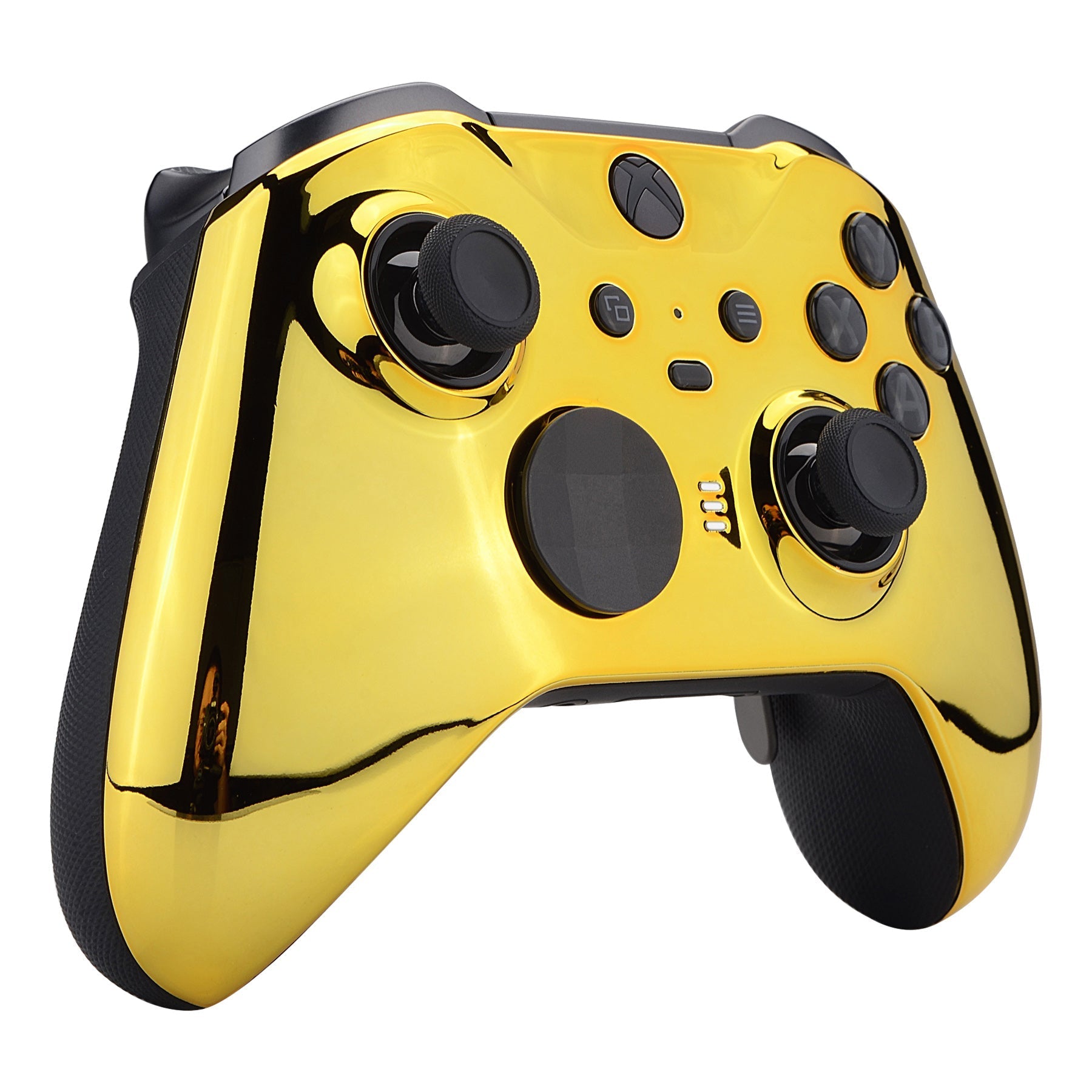 eXtremeRate Retail Chrome Gold Edition Glossy Faceplate Cover, Front Housing Shell Case Replacement Kit for Xbox One Elite Series 2 Controller (Model 1797 and Core Model 1797) - Thumbstick Accent Rings Included - ELD401