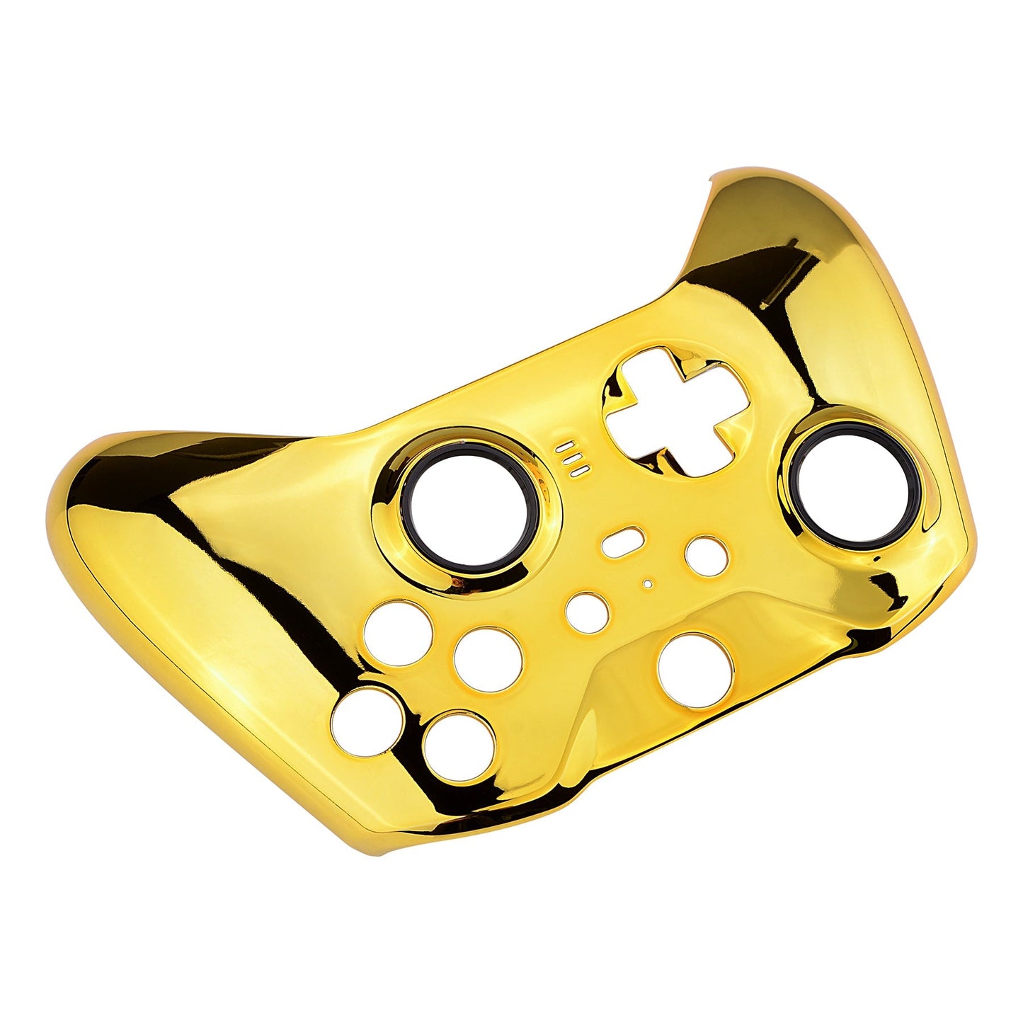 eXtremeRate Retail Chrome Gold Edition Glossy Faceplate Cover, Front Housing Shell Case Replacement Kit for Xbox One Elite Series 2 Controller (Model 1797 and Core Model 1797) - Thumbstick Accent Rings Included - ELD401