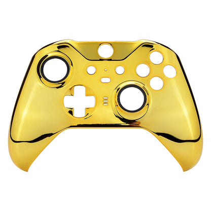 eXtremeRate Retail Chrome Gold Edition Glossy Faceplate Cover, Front Housing Shell Case Replacement Kit for Xbox One Elite Series 2 Controller (Model 1797 and Core Model 1797) - Thumbstick Accent Rings Included - ELD401