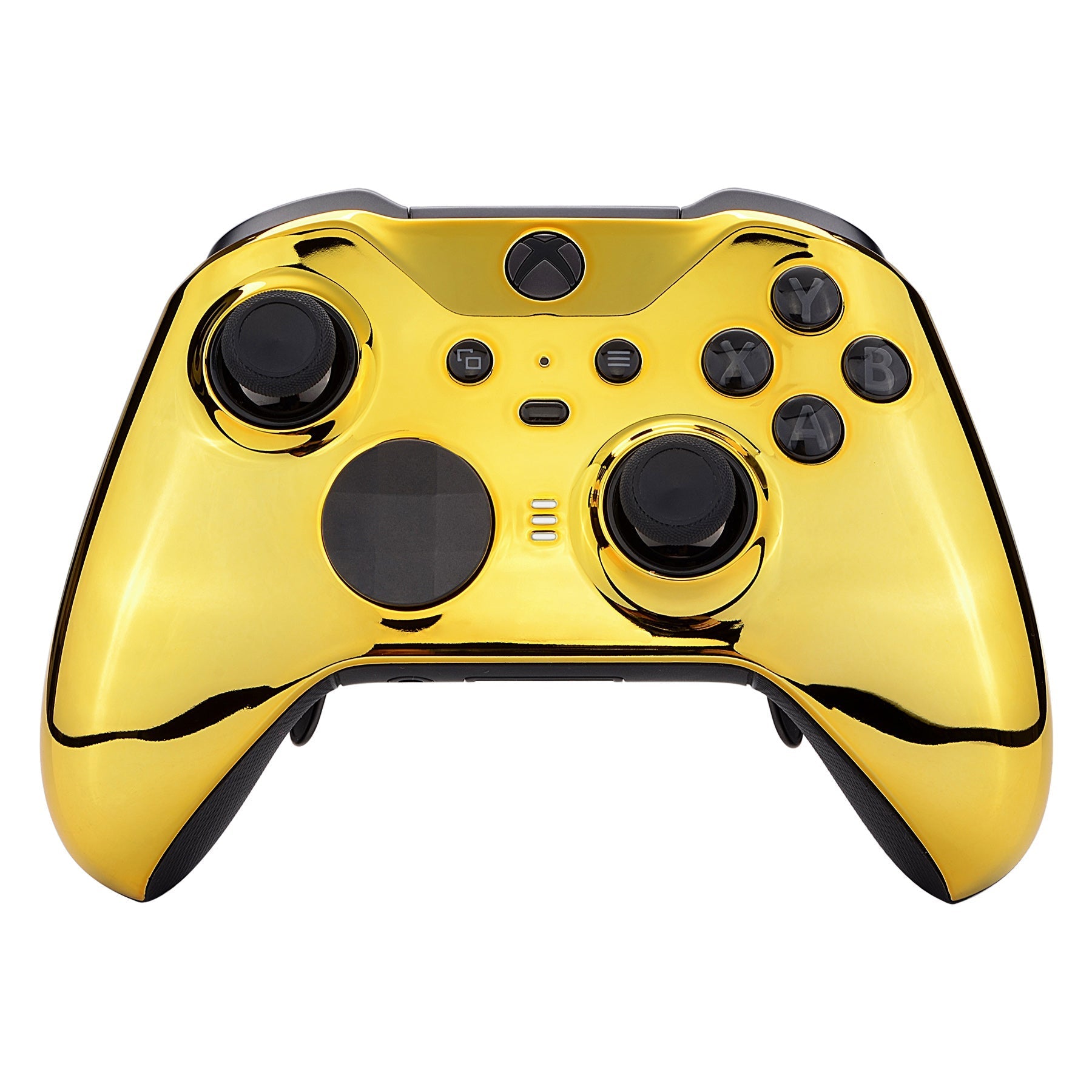 eXtremeRate Retail Chrome Gold Edition Glossy Faceplate Cover, Front Housing Shell Case Replacement Kit for Xbox One Elite Series 2 Controller (Model 1797 and Core Model 1797) - Thumbstick Accent Rings Included - ELD401