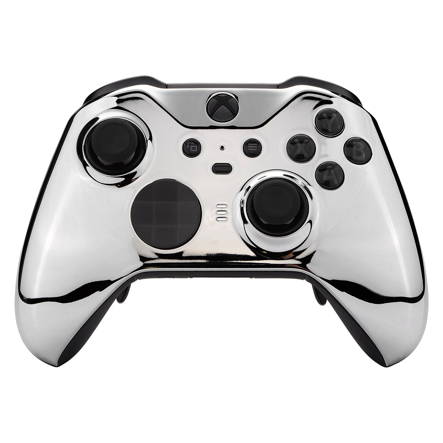 eXtremeRate Retail Chrome Silver Edition Glossy Faceplate Cover, Front Housing Shell Case Replacement Kit for Xbox One Elite Series 2 Controller (Model 1797 and Core Model 1797) - Thumbstick Accent Rings Included - ELD402