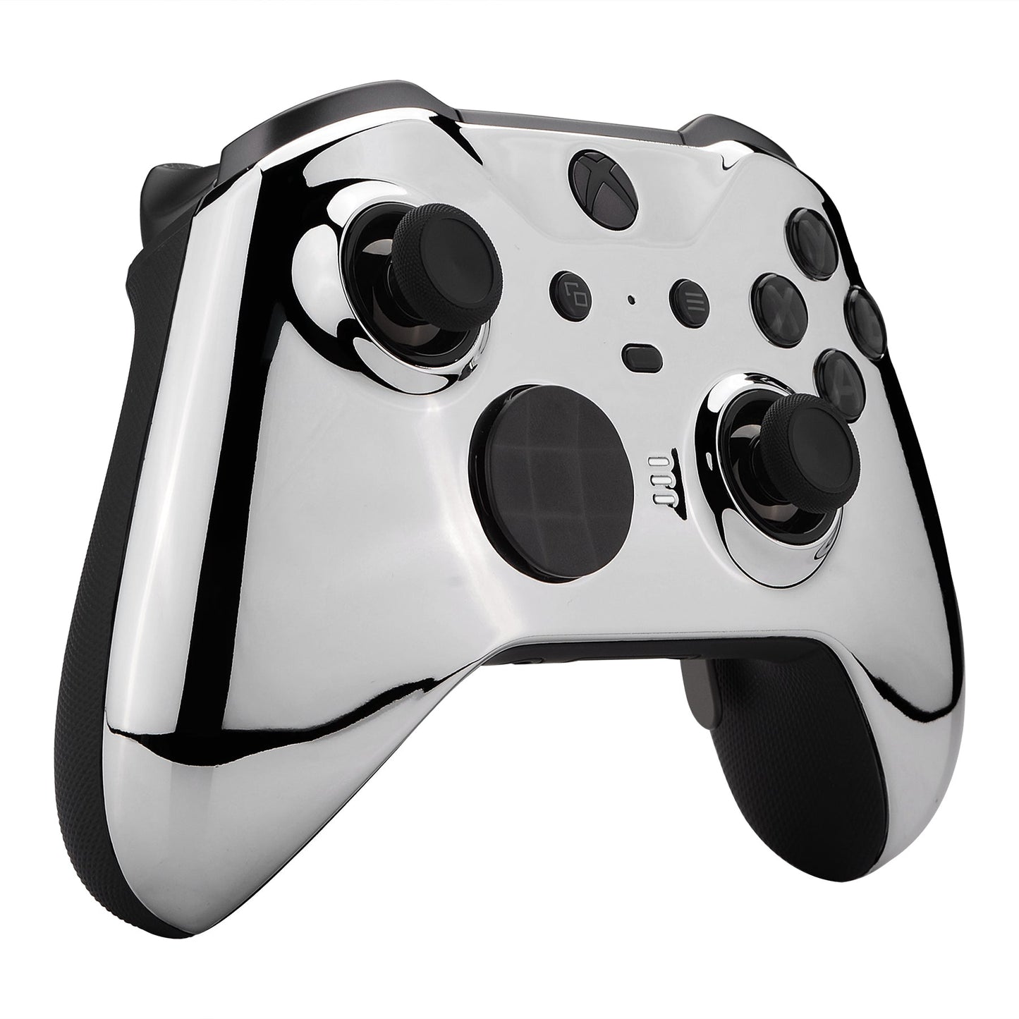 eXtremeRate Retail Chrome Silver Edition Glossy Faceplate Cover, Front Housing Shell Case Replacement Kit for Xbox One Elite Series 2 Controller (Model 1797 and Core Model 1797) - Thumbstick Accent Rings Included - ELD402