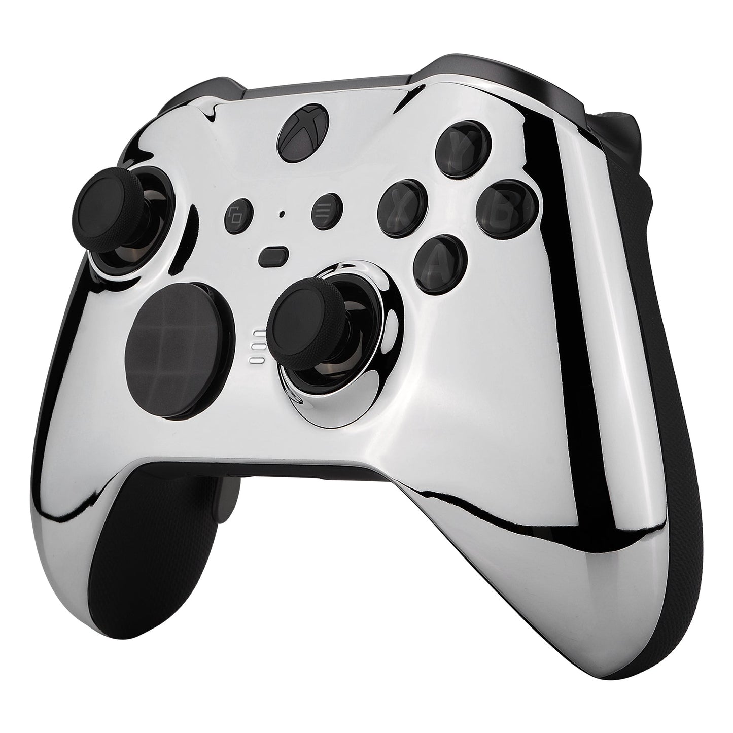 eXtremeRate Retail Chrome Silver Edition Glossy Faceplate Cover, Front Housing Shell Case Replacement Kit for Xbox One Elite Series 2 Controller (Model 1797 and Core Model 1797) - Thumbstick Accent Rings Included - ELD402