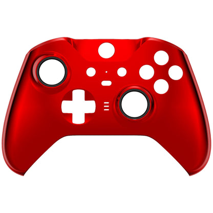 eXtremeRate Retail Chrome Red Edition Glossy Faceplate Cover, Front Housing Shell Case Replacement Kit for Xbox One Elite Series 2 Controller (Model 1797 and Core Model 1797) - Thumbstick Accent Rings Included - ELD403