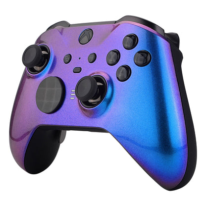 eXtremeRate Retail Chameleon Purple Blue Faceplate Cover, Glossy Front Housing Shell Case Replacement Kit for Xbox One Elite Series 2 Controller (Model 1797 and Core Model 1797) - Thumbstick Accent Rings Included - ELP301