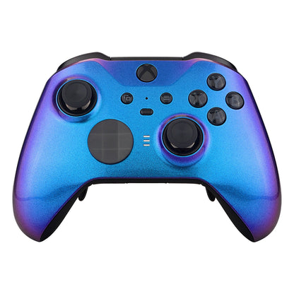 eXtremeRate Retail Chameleon Purple Blue Faceplate Cover, Glossy Front Housing Shell Case Replacement Kit for Xbox One Elite Series 2 Controller (Model 1797 and Core Model 1797) - Thumbstick Accent Rings Included - ELP301