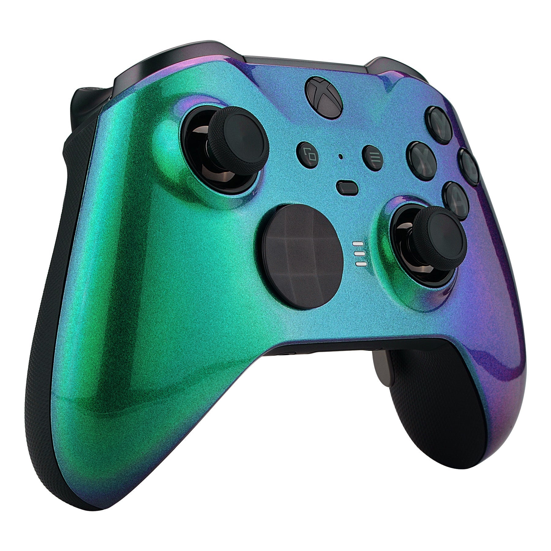 eXtremeRate Retail Chameleon Green Purple Faceplate Cover, Glossy Front Housing Shell Case Replacement Kit for Xbox One Elite Series 2 Controller (Model 1797 and Core Model 1797) - Thumbstick Accent Rings Included - ELP302