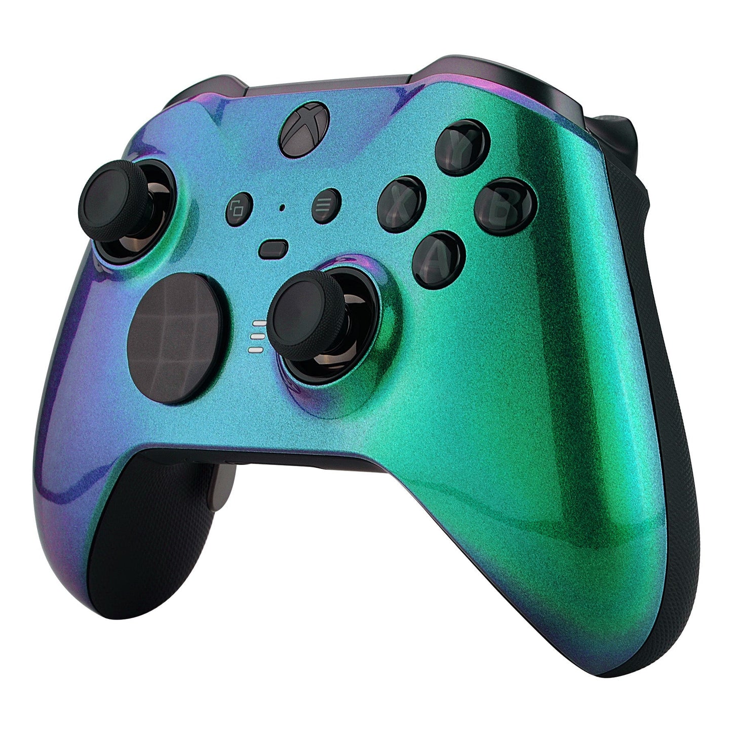 eXtremeRate Retail Chameleon Green Purple Faceplate Cover, Glossy Front Housing Shell Case Replacement Kit for Xbox One Elite Series 2 Controller (Model 1797 and Core Model 1797) - Thumbstick Accent Rings Included - ELP302