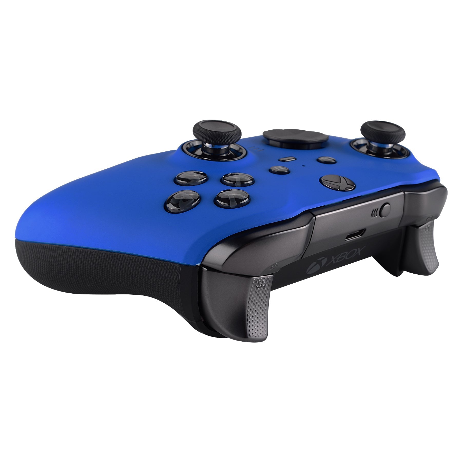 eXtremeRate Retail Blue Soft Touch Grip Faceplate Cover, Front Housing Shell Case Replacement Kit for Xbox One Elite Series 2 Controller (Model 1797 and Core Model 1797) - Thumbstick Accent Rings Included - ELP305