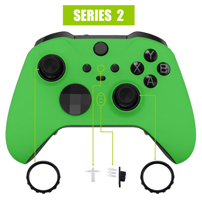 eXtremeRate Retail Green Soft Touch Grip Faceplate Cover, Front Housing Shell Case Replacement Kit for Xbox One Elite Series 2 Controller (Model 1797 and Core Model 1797) - Thumbstick Accent Rings Included - ELP306