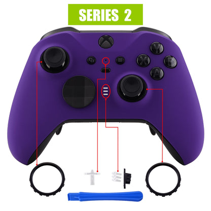 eXtremeRate Retail Purple Soft Touch Grip Faceplate Cover, Front Housing Shell Case Replacement Kit for Xbox One Elite Series 2 Controller (Model 1797 and Core Model 1797) - Thumbstick Accent Rings Included - ELP307